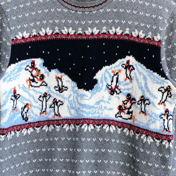 Northern Reflections Cotton Mix Crew Neck  Sweater - penguins in snow - L - Picture 6 of 7